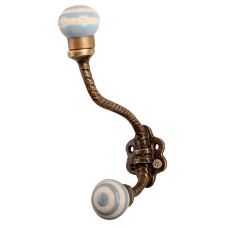 Grey Striped Etched Ceramic Floral Iron Hooks-EHG-89